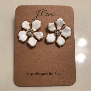 J Crew White Pansy Flower Statement Earrings